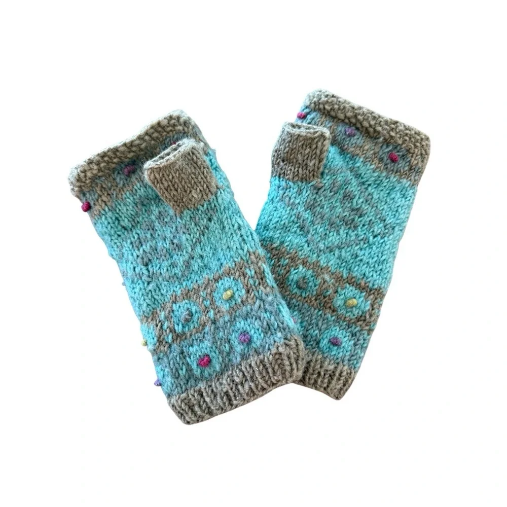 Fingerless Wool Gloves Mittens Hand Knitted Fleece Lined Multicolor New